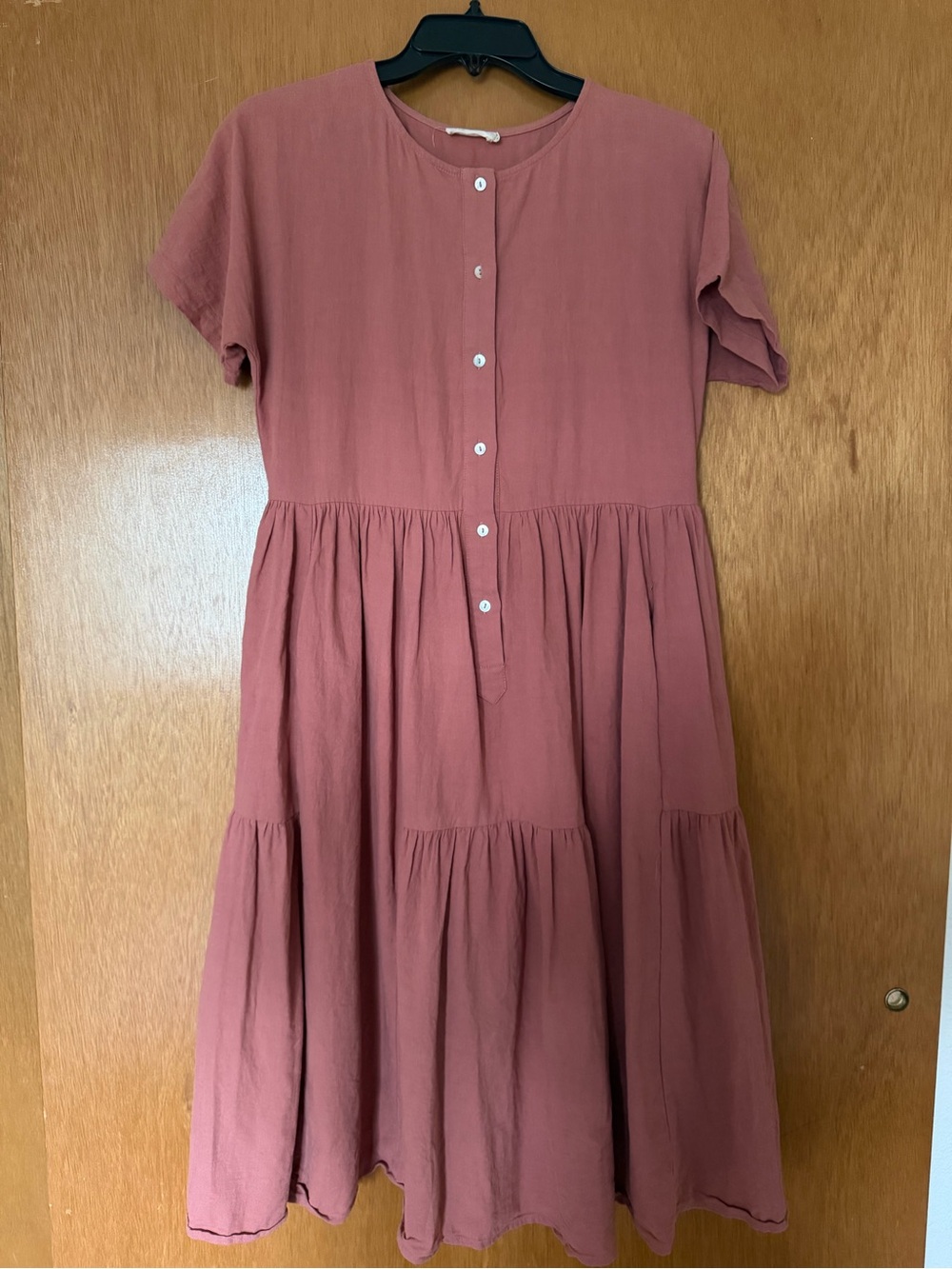 Roolee Dusty Rose Tiered Button-Front Midi Dress
